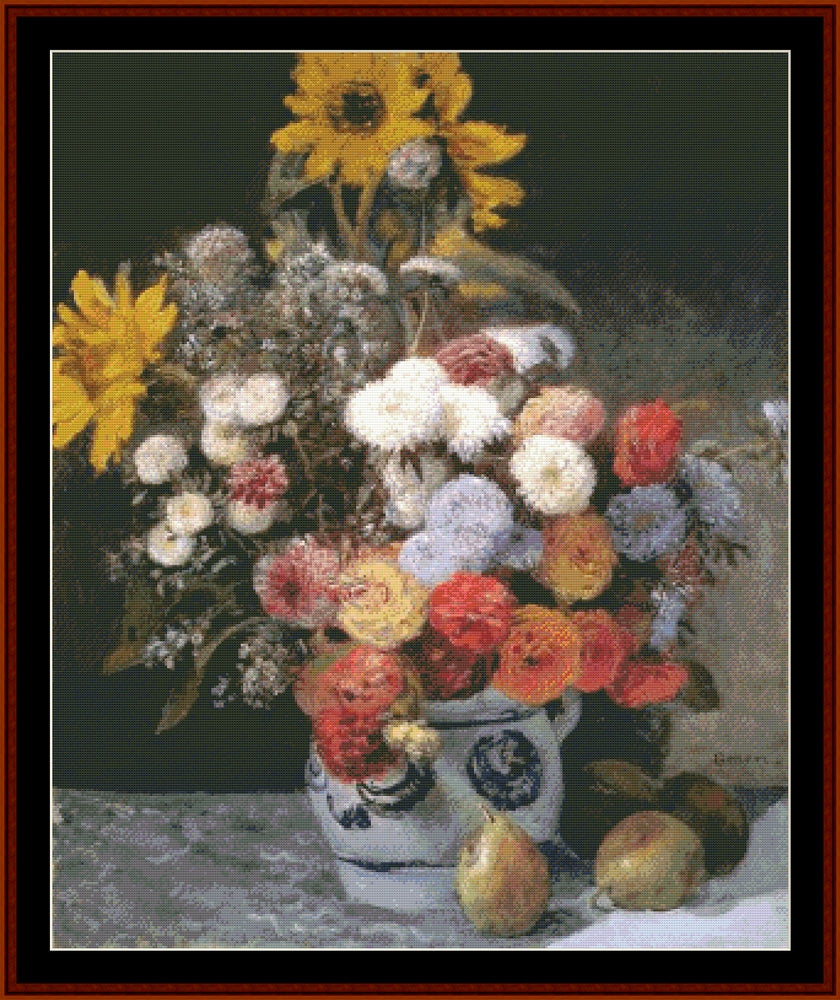 Mixed Flowers in Earthenware Pot - Renoir cross stitch pattern