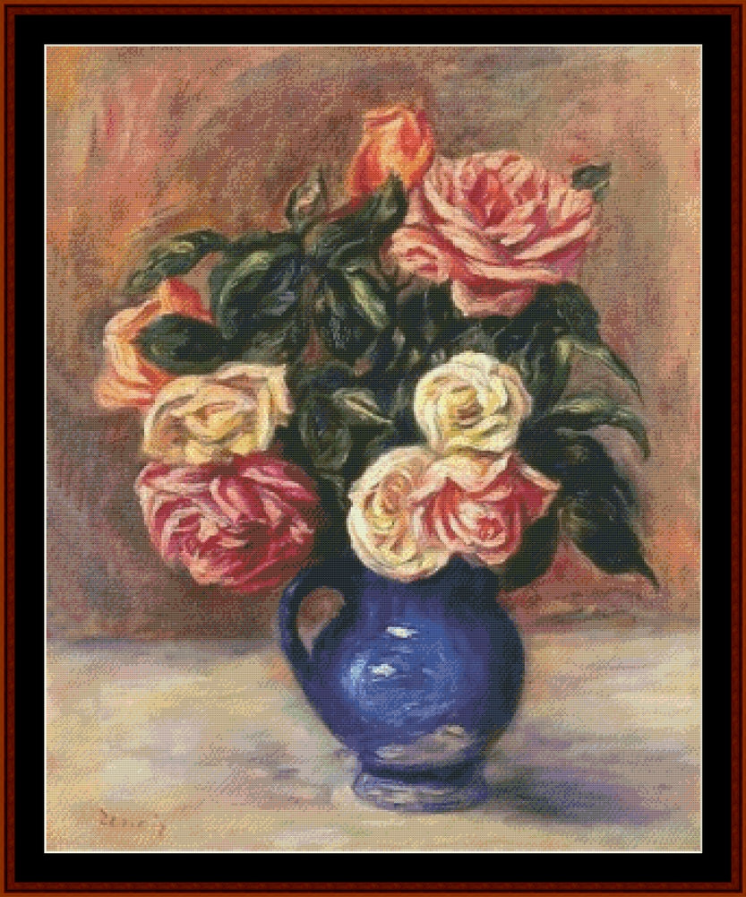 Roses in a Blue Vase – Pierre Auguste Renoir pdf cross stitch pattern