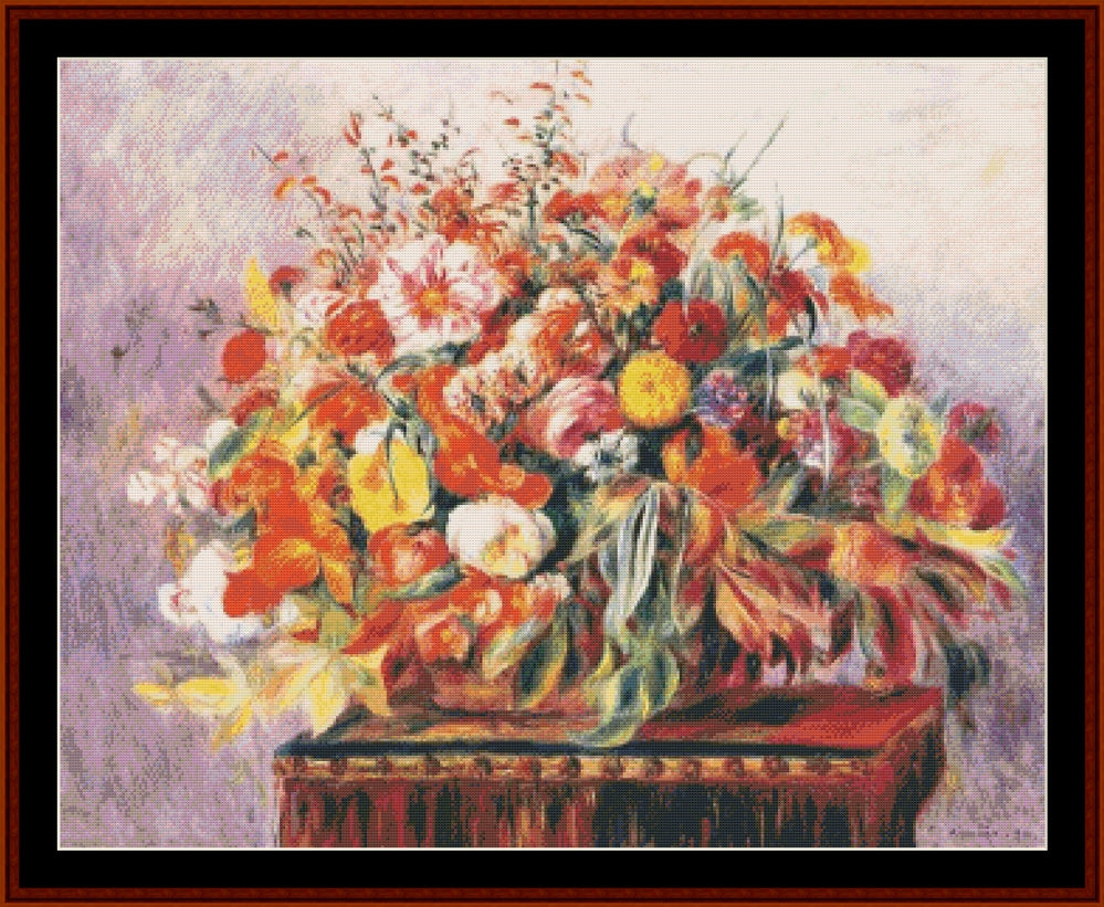 Basket of Flowers – Pierre Auguste Renoir pdf cross stitch pattern