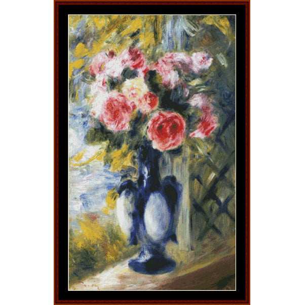 Roses in Blue Vase, 1892 by Pierre Auguste Renoir pdf counted cross stitch pattern