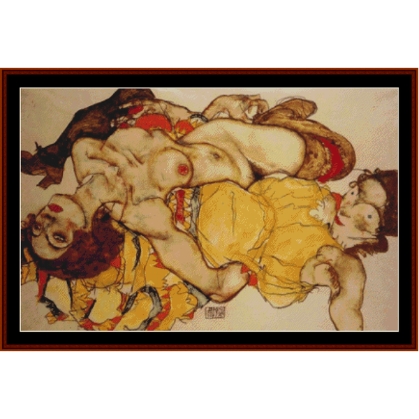Two Girls Entwined - Egon Schiele cross stitch pattern
