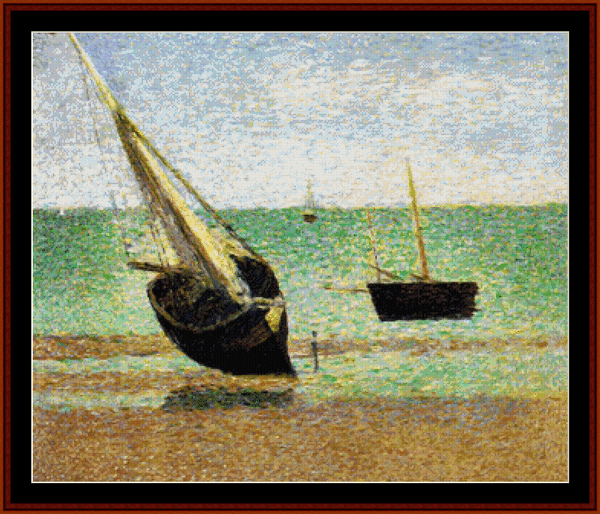 Boats at Low Tide - Georges Seurat pdf cross stitch pattern