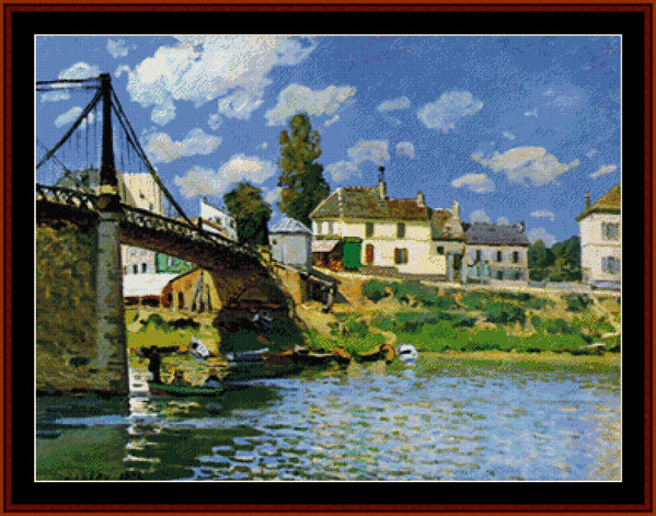 Bridge at Villeneuve-La Garen - Alfred Sisley pdf cross stitch pattern
