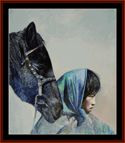Woman with Horse pdf cross stitch pattern