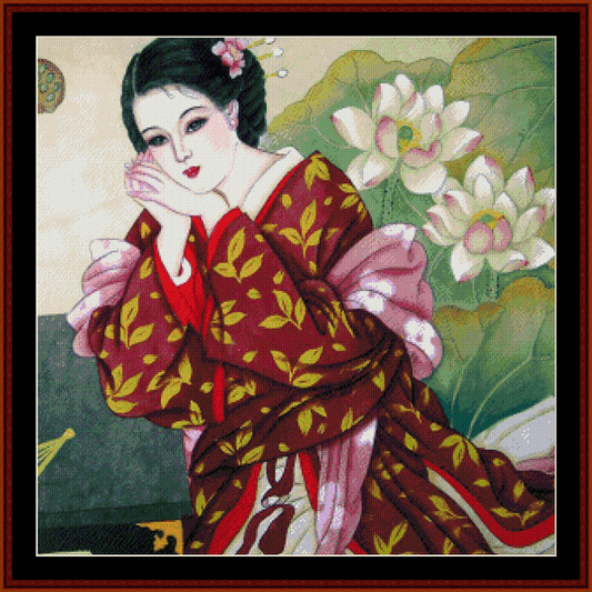 Woman with Lotus Blossoms cross stitch pattern