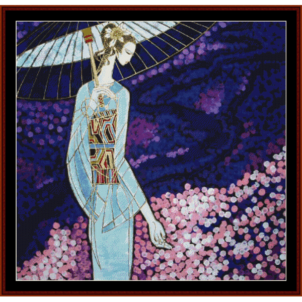 Asian Woman with Parasol - Asian Art pdf cross stitch pattern