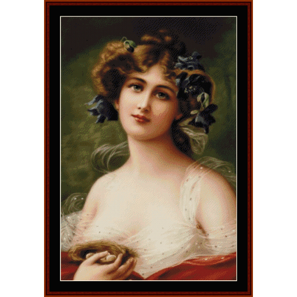 Woman with Bird's Nest - Vintage Portrait pdf cross stitch pattern
