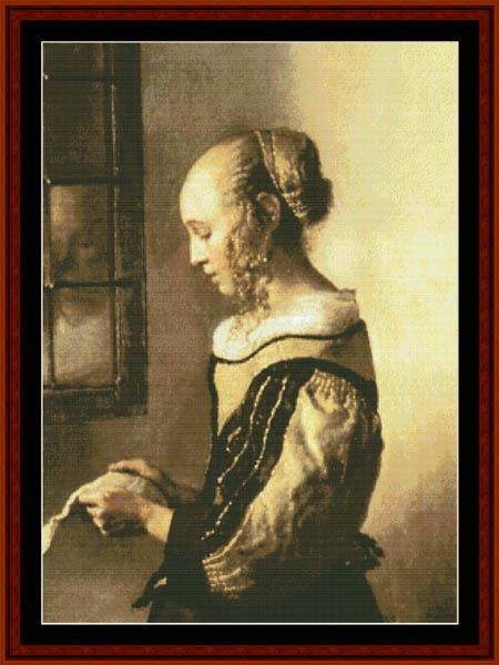 Girl Reading Letter - Johannes Vermeer pdf cross stitch pattern