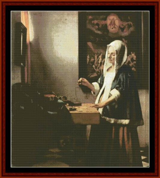 Woman Holding a Balance - Vermeer cross stitch pattern