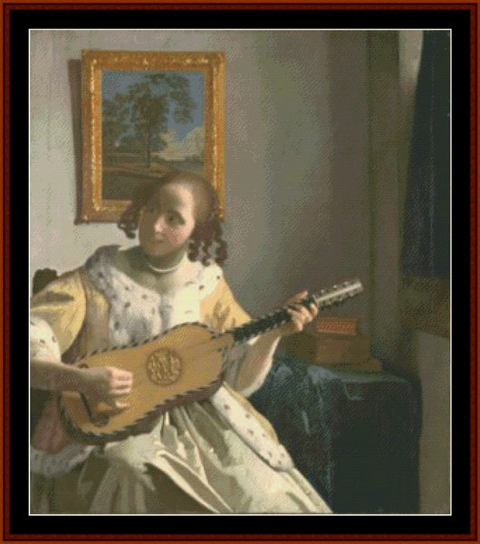 Woman with a Guitar - Johannes Vermeer cross stitch pattern