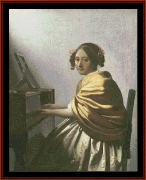 Young Woman Seated at a Virginal - Johannes Vermeer cross stitch pattern