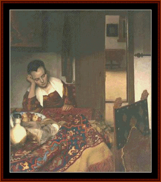 A Maid Asleep - Johannes Vermeer pdf cross stitch pattern