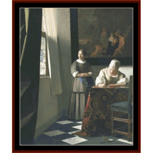 Lady Writing a Letter by Johannes Vermeer pdf counted cross stitch pattern