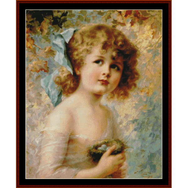 Girl with Bird's Nest - Emile Vernon pdf cross stitch pattern