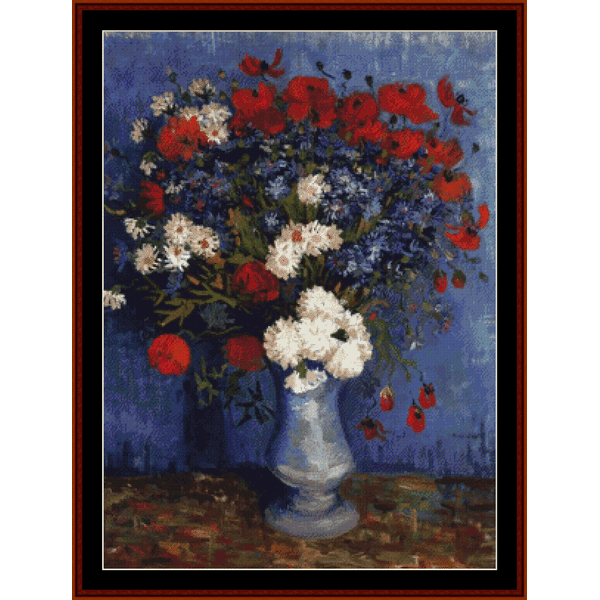 Vase with Cornflowers and Poppies - Vincent Van Gogh pdf cross stitch pattern