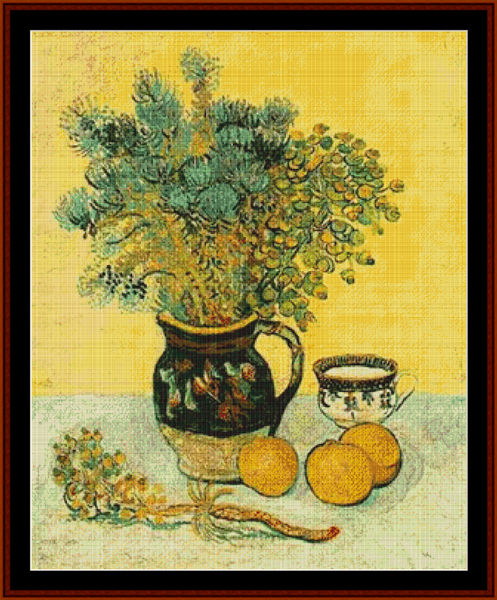 Wildflowers in a Majolica Jug - Vincent Van Gogh pdf cross stitch pattern