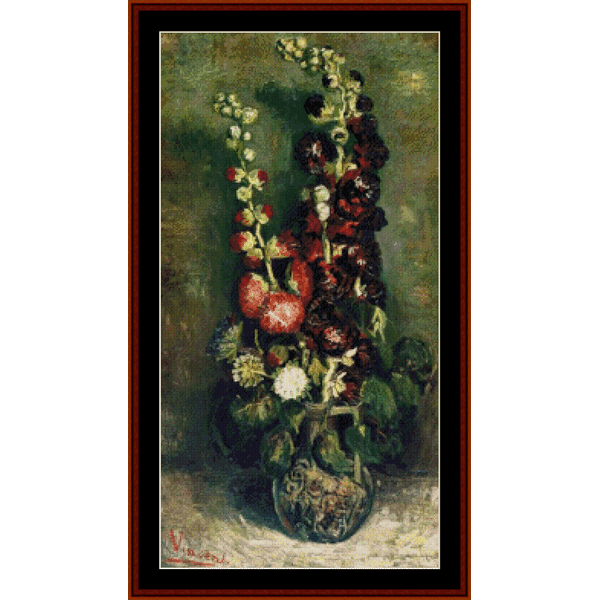 Vase of Hollyhocks - Van Gogh cross stitch pattern