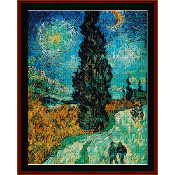 Road with Cypress and Stars - Vincent van Gogh pdf cross stitch pattern
