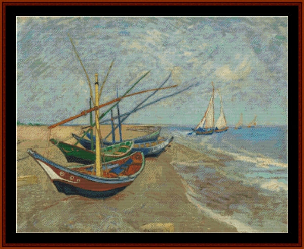 Fishing Boats on the Beach - Van Gogh pdf cross stitch pattern