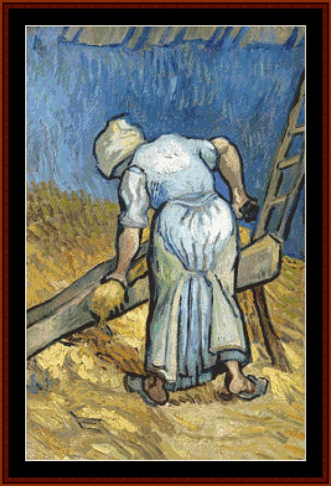 Peasant Woman Bruising Flax – Vincent Van Gogh pdf cross stitch pattern