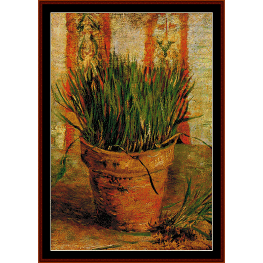 Flowerpot with Chives - Van Gogh cross stitch pattern