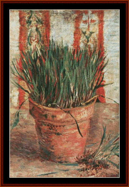 Flowerpot with Chives - Vincent Van Gogh pdf cross stitch pattern