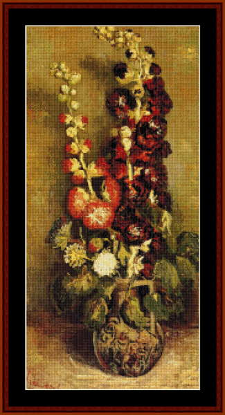 Vase with Hollyhocks - Vincent Van Gogh pdf cross stitch pattern