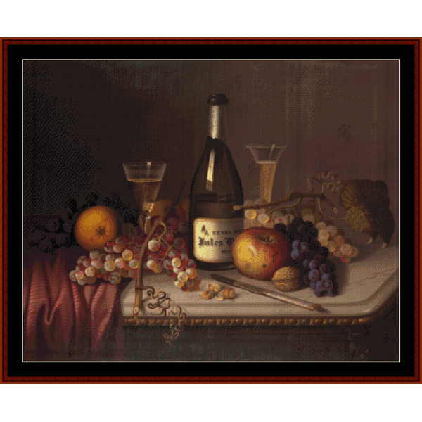 Still Life with Wine - Vintage Art pdf cross stitch pattern