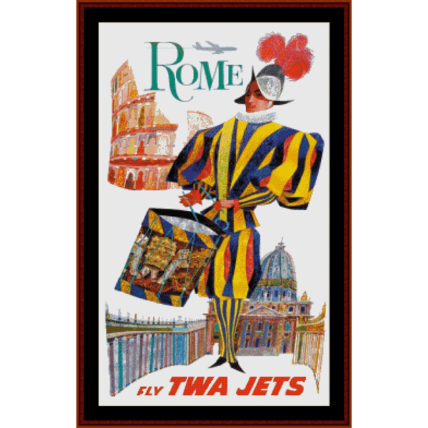 Fly TWA Rome - Vintage Poster pdf cross stitch pattern