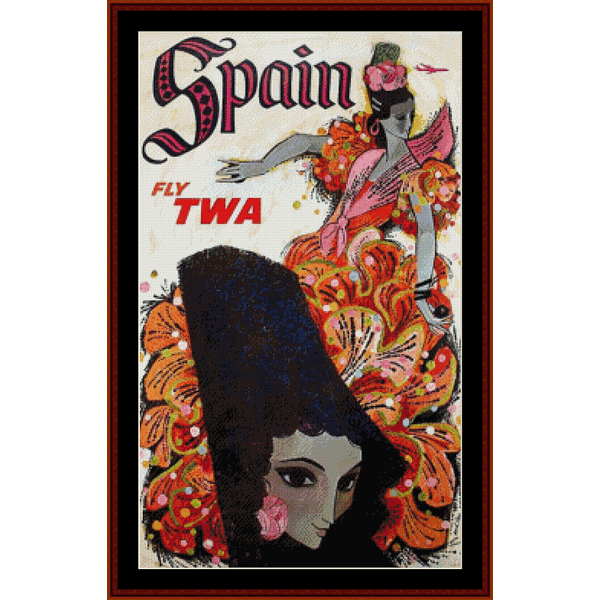 Fly TWA Spain - Vintage Poster pdf cross stitch pattern