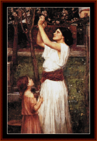 Gathering Almond Blossoms - John William Waterhouse pdf cross stitch pattern