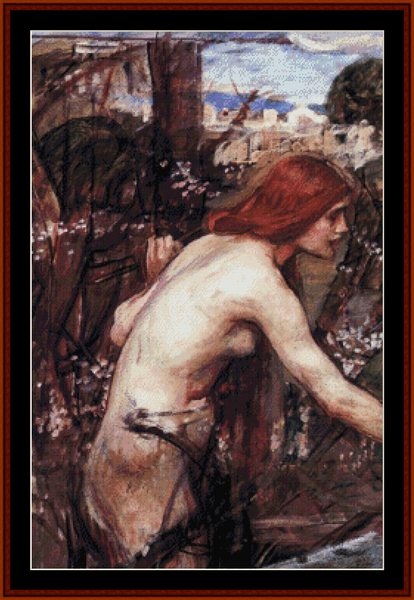 Woman Picking Flowers - J.W. Waterhouse pdf cross stitch pattern