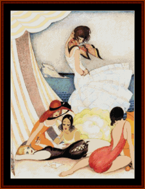 Girls on the Beach – Gerda Wegener pdf cross stitch pattern