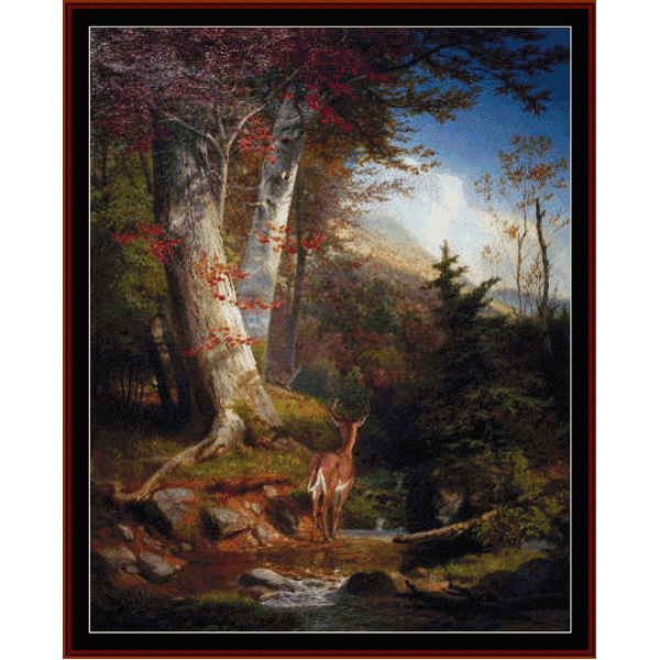 Mountain Stream and Deer - W..H. Beard cross stitch pattern