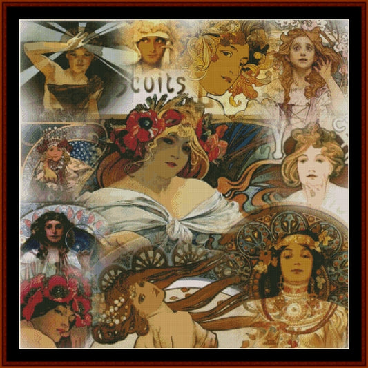 Mucha Collage - Alphonse Mucha pdf cross stitch pattern