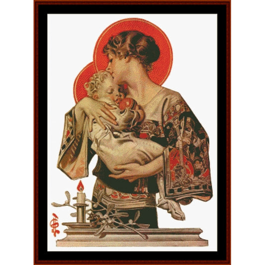 Counted Cross Stitch Pattern by Cross Stitch Collectibles of a woman holding a child with a red circle above their head