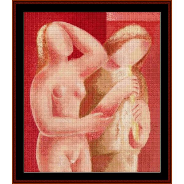 Counted Cross Stitch Pattern by Cross Stitch Collectibles of two nude figures on a red background