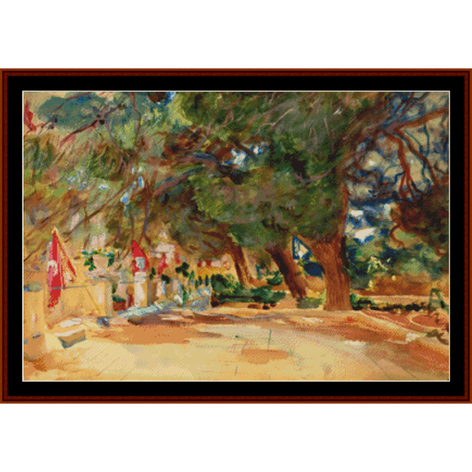 Counted Cross Stitch Pattern by Cross Stitch Collectibles of a park scene with trees