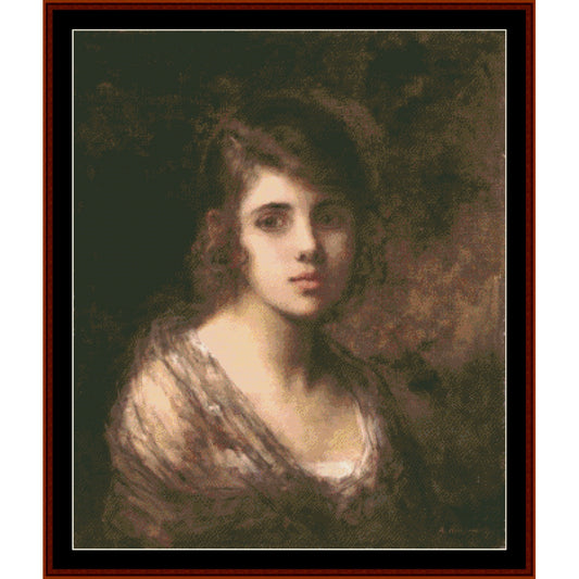 Counted Cross Stitch Pattern by Cross Stitch Collectibles - Portrait of a woman with a dark background