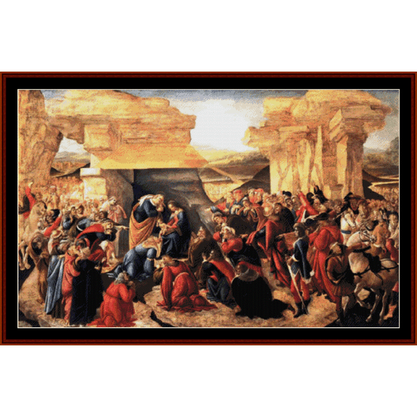 Counted Cross Stitch Pattern by Cross Stitch Collectibles of a historical or religious scene with people in robes and architecture.