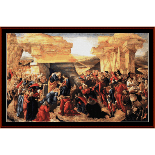 Counted Cross Stitch Pattern by Cross Stitch Collectibles of a historical or religious scene with people in robes and architecture.