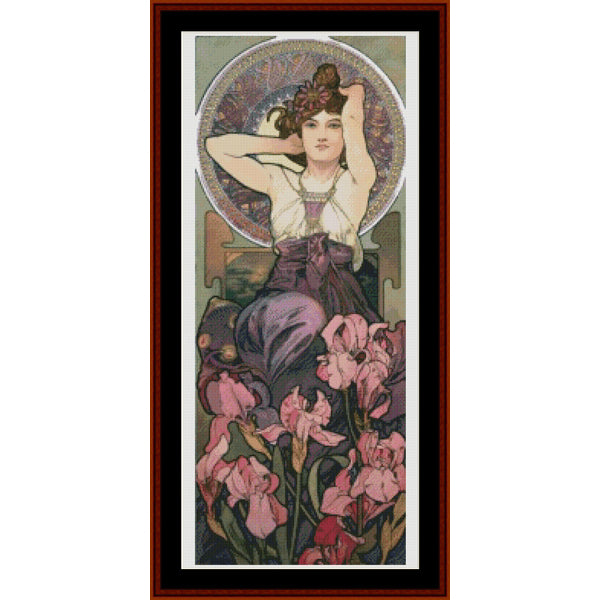 Art Nouveau-style Counted Cross Stitch Pattern by Cross Stitch Collectibles of a woman with flowers