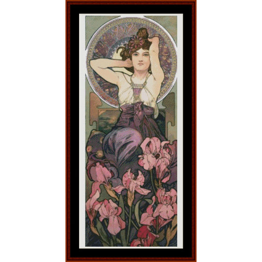 Art Nouveau-style Counted Cross Stitch Pattern by Cross Stitch Collectibles of a woman with flowers