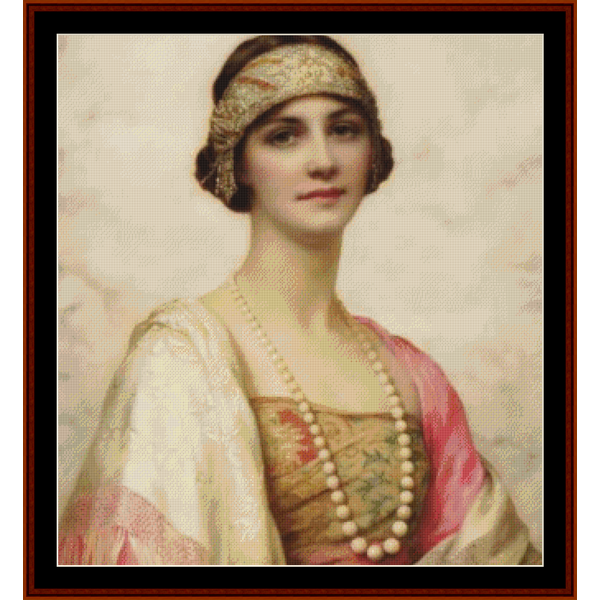 Counted Cross Stitch Pattern by Cross Stitch Collectibles of a woman with decorative headband and jewelry