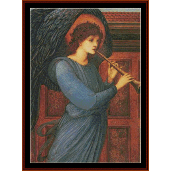 Counted Cross Stitch Pattern by Cross Stitch Collectibles of a woman playing a flute with a red door in the background
