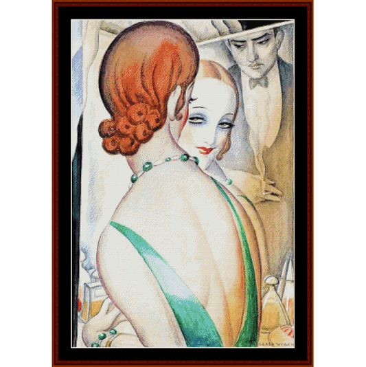Counted Cross Stitch Pattern by Cross Stitch Collectibles of a woman in a green dress with a man in the background