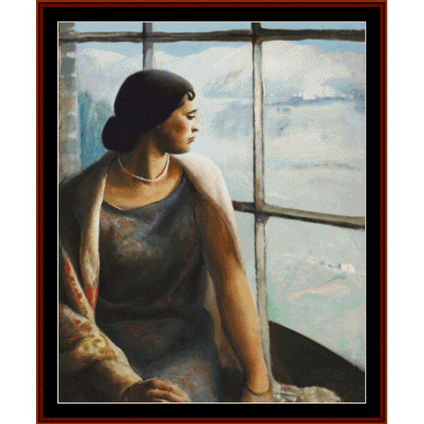 Counted Cross Stitch Pattern by Cross Stitch Collectibles depicting a woman seated by a window