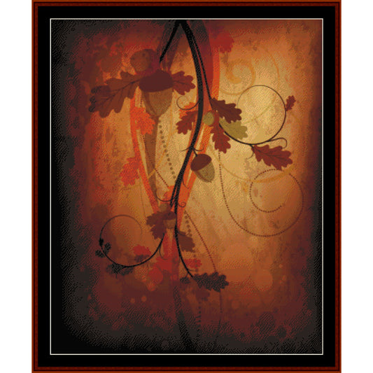 Counted Cross Stitch Pattern by Cross Stitch Collectibles with leaves and swirls on a textured background
