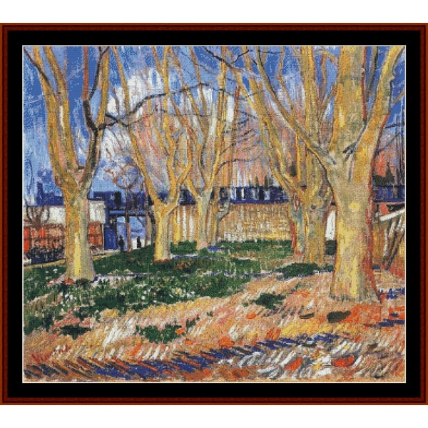 Counted Cross Stitch Pattern by Cross Stitch Collectibles of a landscape with trees and buildings