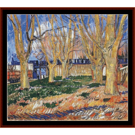 Counted Cross Stitch Pattern by Cross Stitch Collectibles of a landscape with trees and buildings